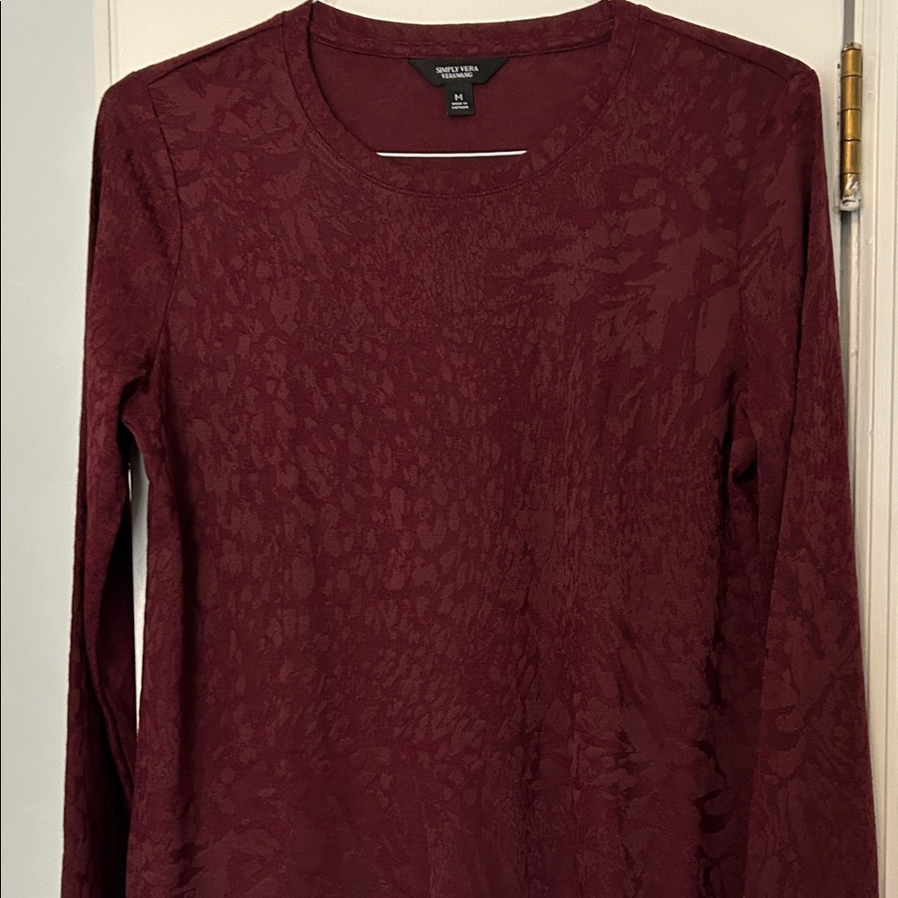 Simply Vera Vera Wang Burgundy Textured Long Sleeve Top